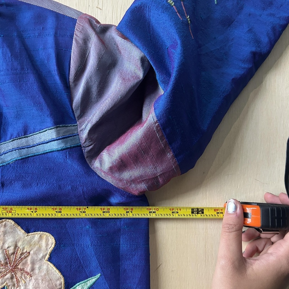 Y2K Indigo Moon Jacket Womens Small Blue Silk Blend Floral Beaded Embroidered - Picture 5 of 8